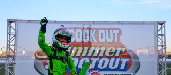 Following in his dad Kyle Busch’s footsteps, Bandits driver Brexton Busch, takes the checkered flag at Charlotte Motor Speedway’s Cook Out Summer Shootout Dad Vibes Night presented by Pro-FABrication.
