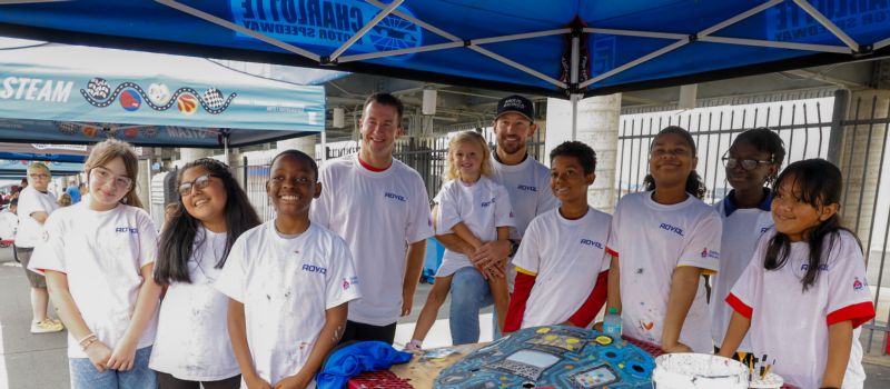 Kaulig Racing’s Daniel Hemric and AJ Allmendinger joined eight area schools in painting the “turtles” that will be used during the Bank of America ROVAL™ 400 weekend Oct. 11-13. 