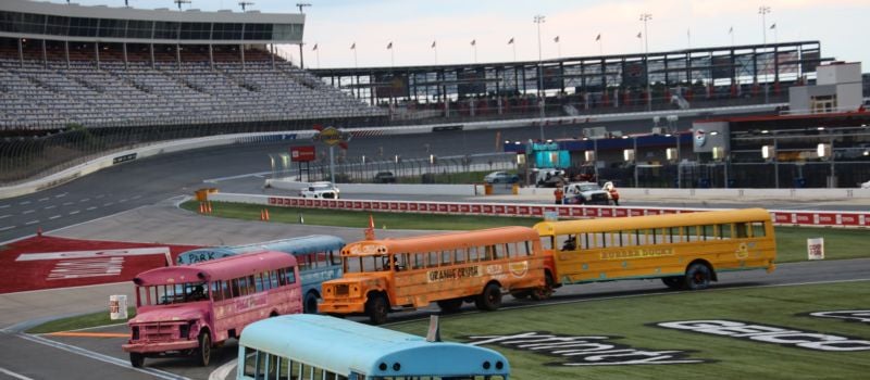Vaulting the competition, Andrew Kurland rowed himself to the finish line in the Dirty Mo School Bus Shuffle at Cook Out Summer Shootout’s Summer Games Night presented by Trackhouse Motorplex.
