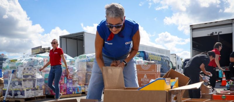 Over 200 volunteers from a variety of organizations boxed and loaded more than 400 pallets of donated supplies at a two-day Hurricane Relief Drive at Charlotte Motor Speedway.