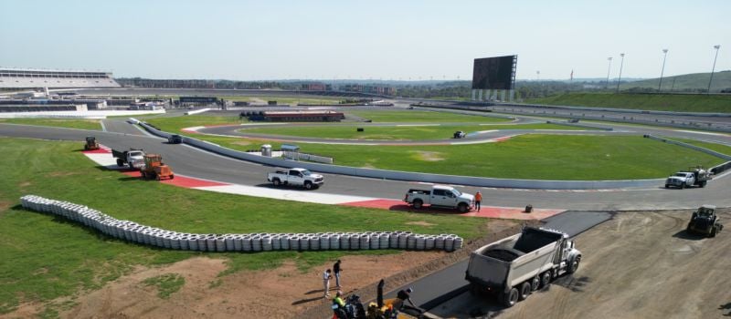 Paving is underway on a section of the infield between Turn 6 and Turn 7, designed to create a longer infield straightway for this year's reconfigured Bank of America ROVAL™ 400. 