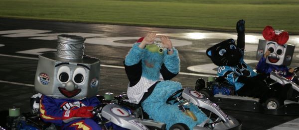 Lug Nut and all his local mascot friends will hit the track in a fur-flying Mascot Mania go-kart race during Tuesday's Round 3 Cook Out Summer Shootout at America's Home for Racing.